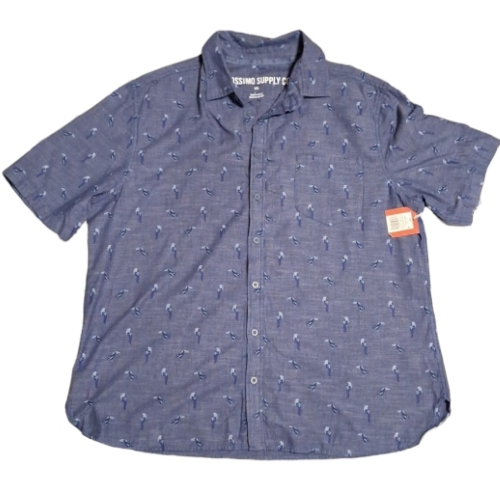 Mens Button Up Shirt, XXL, Dark Blue